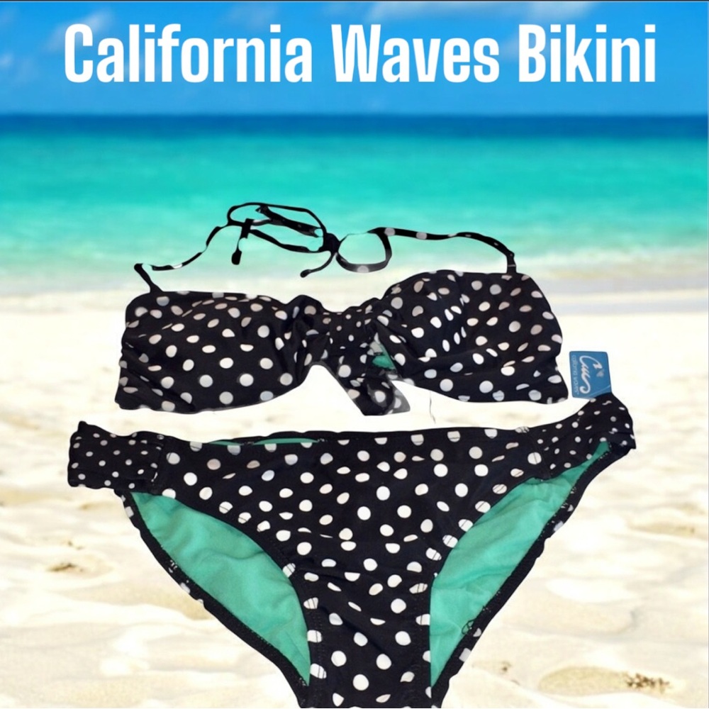 California Waves 🌊 Black and White Polkadot Hipster Bikini 👙 Size XL Junior NWT
